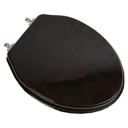 Plumbing Technologies Plumbing Technologies 5F1E2-18BN Designer Solid Elongated Oak Wood Toilet Seat with Brushed Nickel Hinges; Dark Brown Oak 5F1E2-18BN